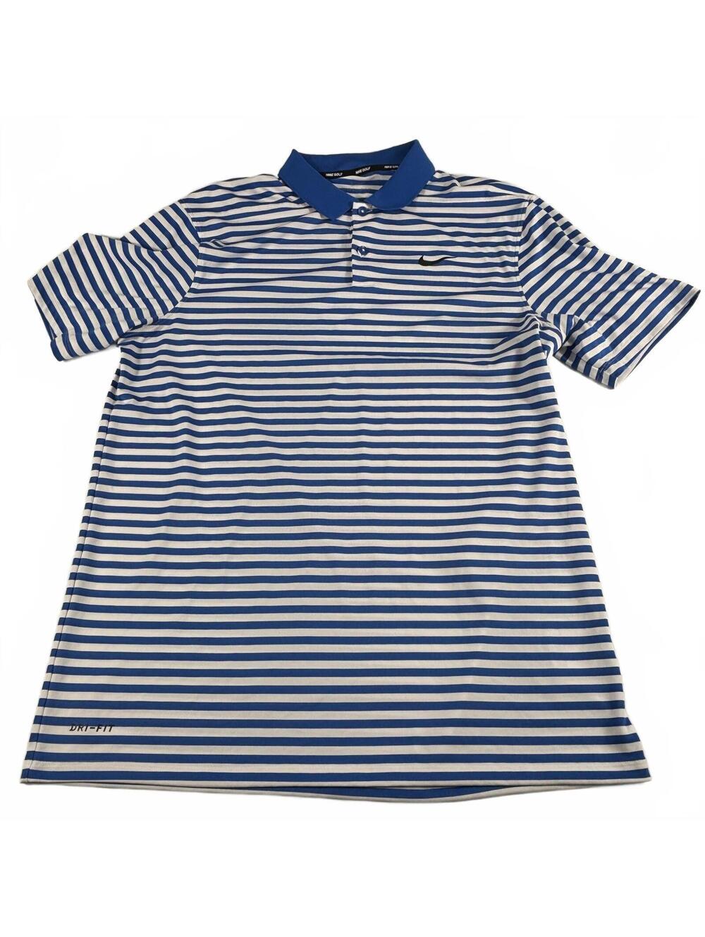 Nike Golf Dri-FIT Men's Blue White Striped Shirt-Sleeve Performance Polo L